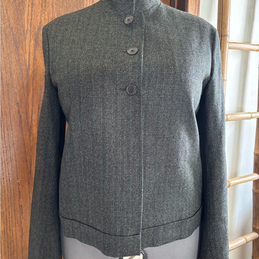 EUC Jil Sander Green Wool Blazer with Minimalist Design US 12 QUIET LUXURY